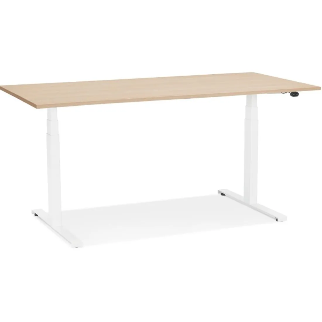 Bureau assis debout électrique 'TRONIK' blanc avec plateau en bois finition naturelle