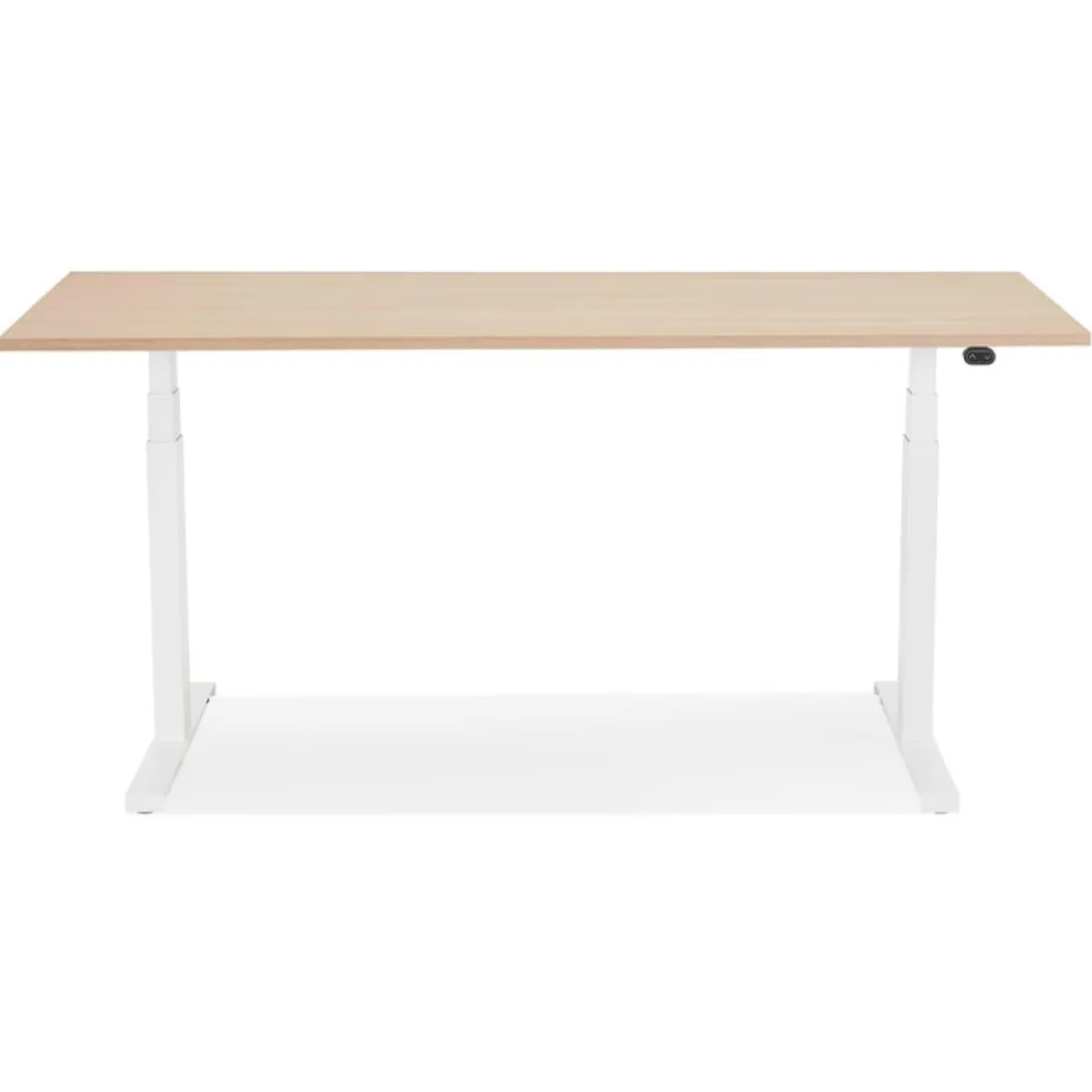 Bureau assis debout électrique 'TRONIK' blanc avec plateau en bois finition naturelle