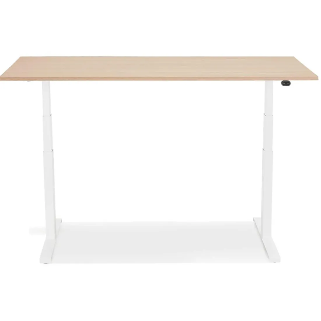 Bureau assis debout électrique 'TRONIK' blanc avec plateau en bois finition naturelle