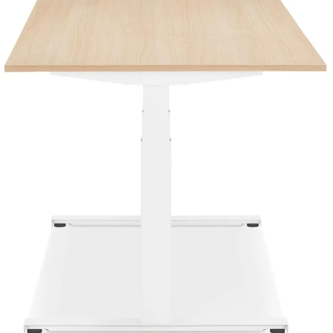 Bureau assis debout électrique 'TRONIK' blanc avec plateau en bois finition naturelle