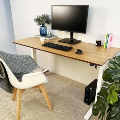 Bureau assis-debout électrique 'BIONIK'avec plateau en bois et métal noir