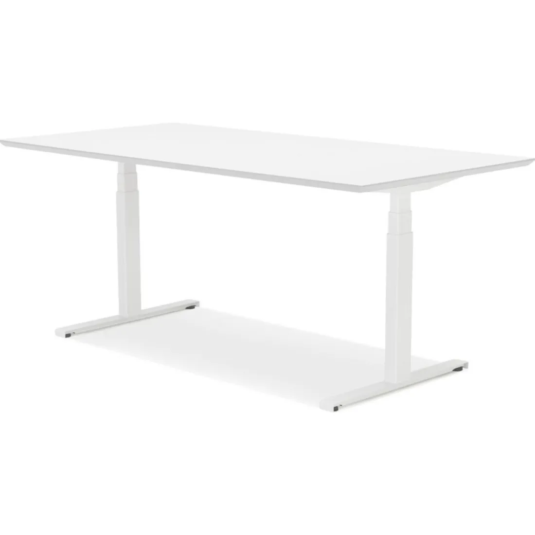 Bureau assis-debout électrique 'BIONIK'avec plateau en bois et métal blanc