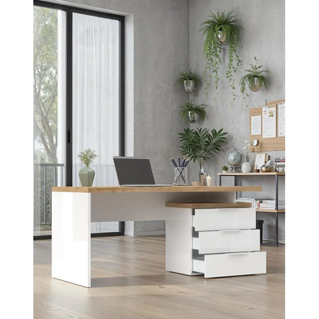 Bureau avec 3 tiroirs poigné en métal EASY