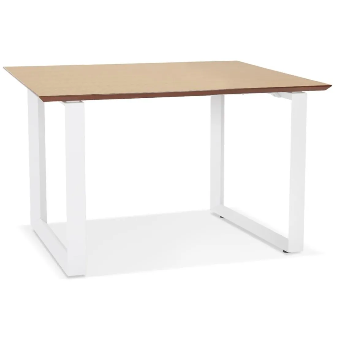 Bureau de direction droit 'GIMINI' en bois finition naturelle et métal blanc