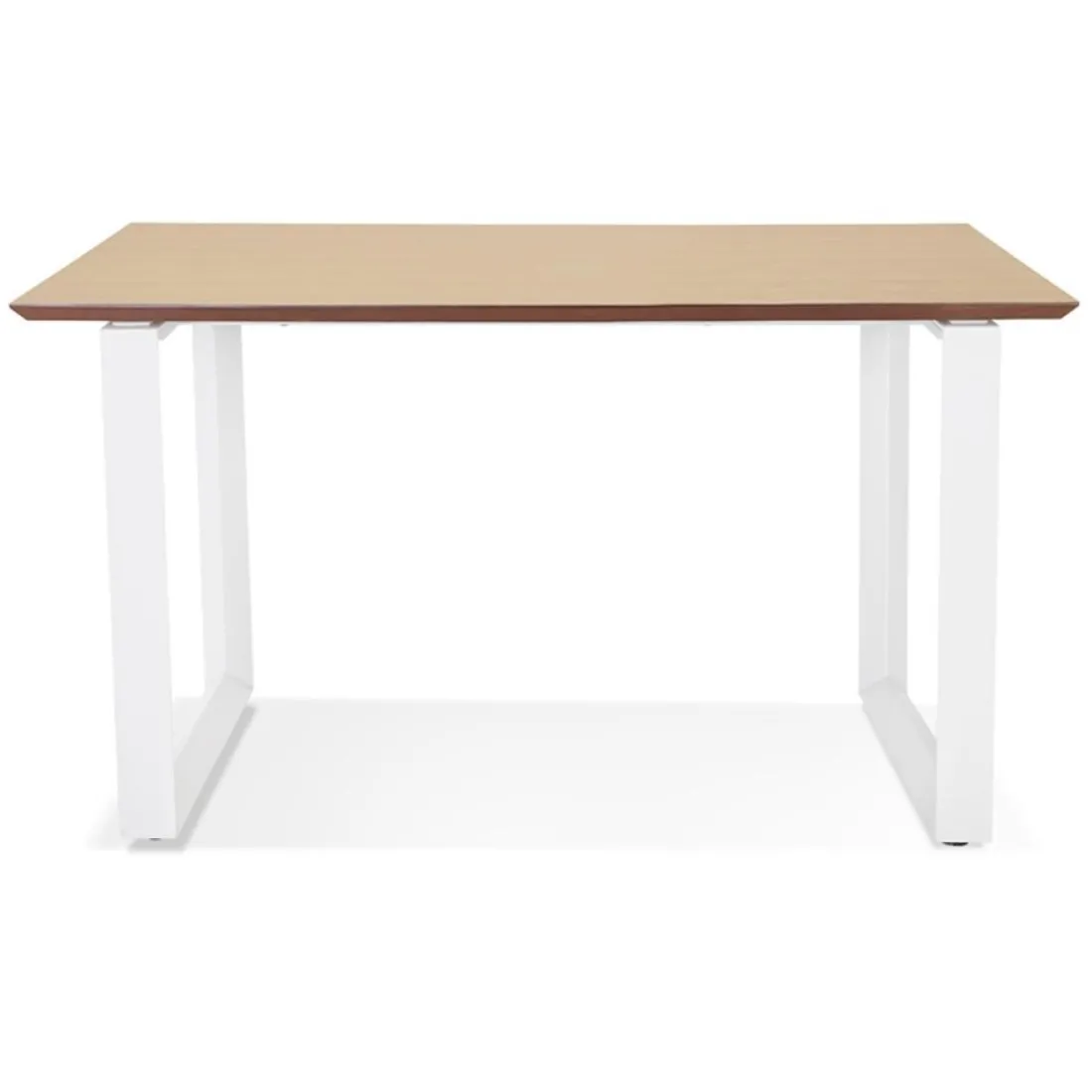 Bureau de direction droit 'GIMINI' en bois finition naturelle et métal blanc