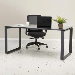 Bureau droit design 'BAKUS' en bois finition Noyer et métal noir