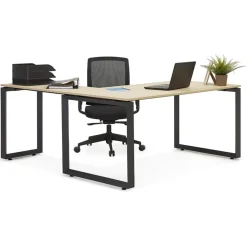Bureau droit design 'BAKUS' en bois finition Noyer et métal noir