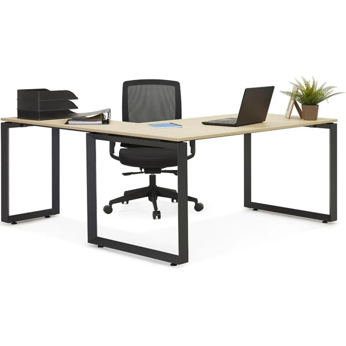 Bureau droit design 'BAKUS' en bois finition Noyer et métal noir