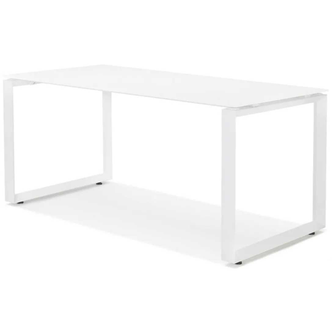 Bureau droit design 'BAKUS' en verre et métal blanc