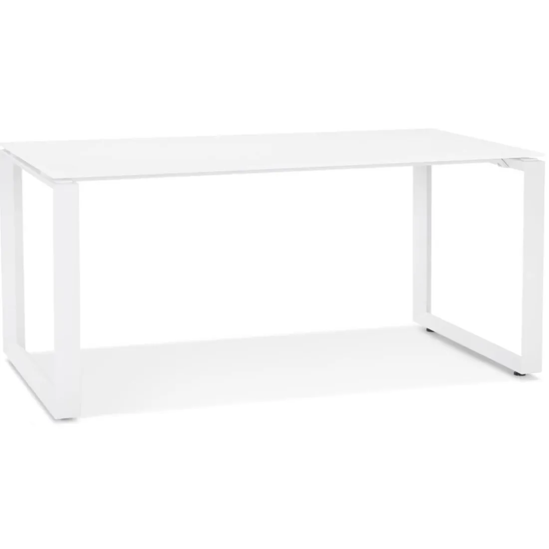 Bureau droit design 'BAKUS' en verre et métal blanc