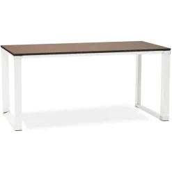 Bureau droit design 'XLINE' en bois finition Noyer et métal blanc