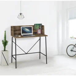 Bureau en métal noir et en bois marron de Style Industriel