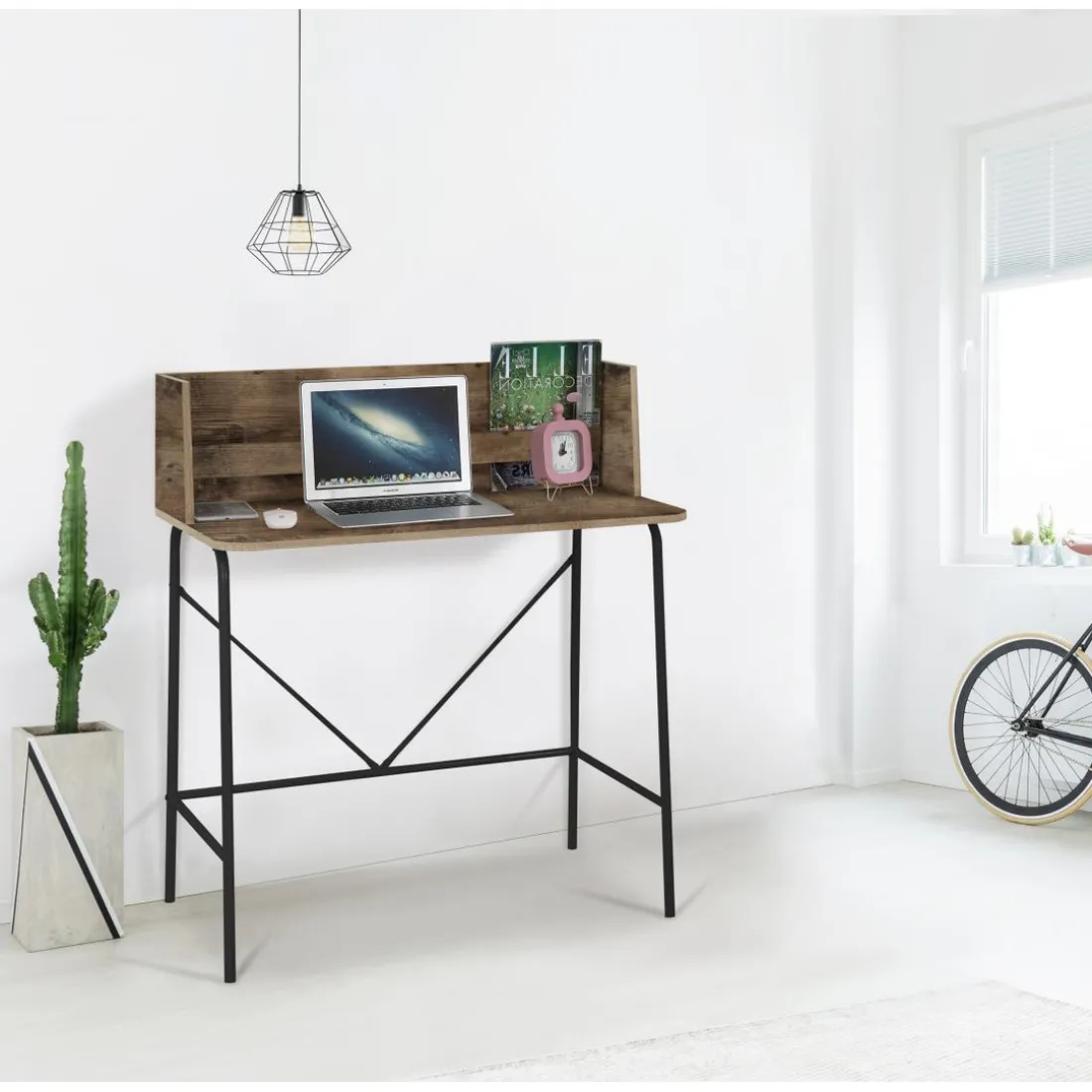 Bureau en métal noir et en bois marron de Style Industriel