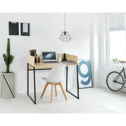 Bureau en métal noir et plateaux en bois Style Industriel