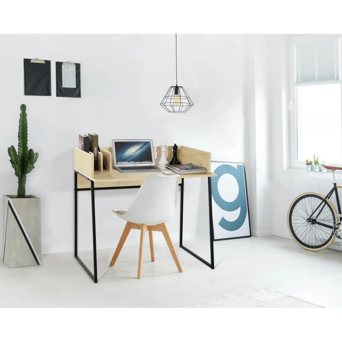 Bureau en métal noir et plateaux en bois Style Industriel
