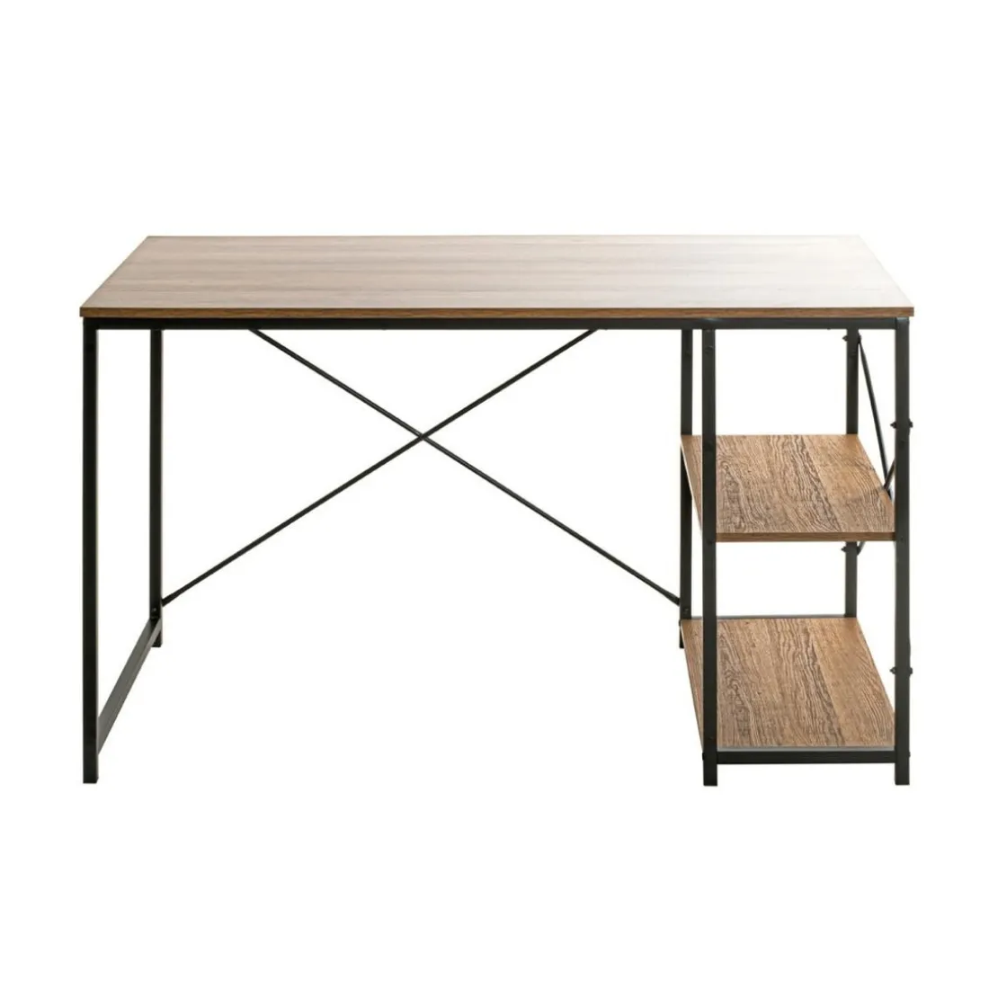 bureau métal laqué noir et chêne + rangements