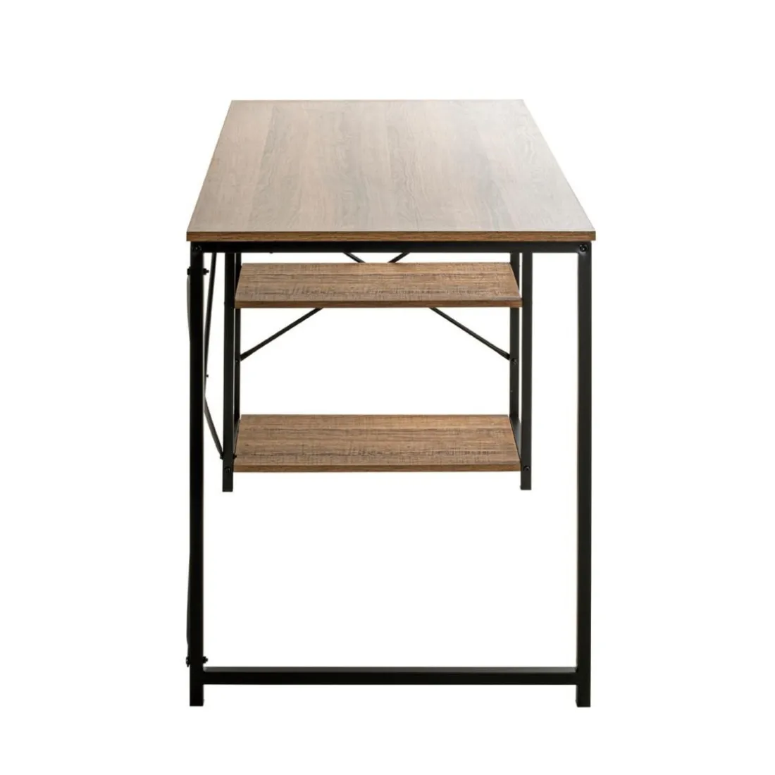 bureau métal laqué noir et chêne + rangements