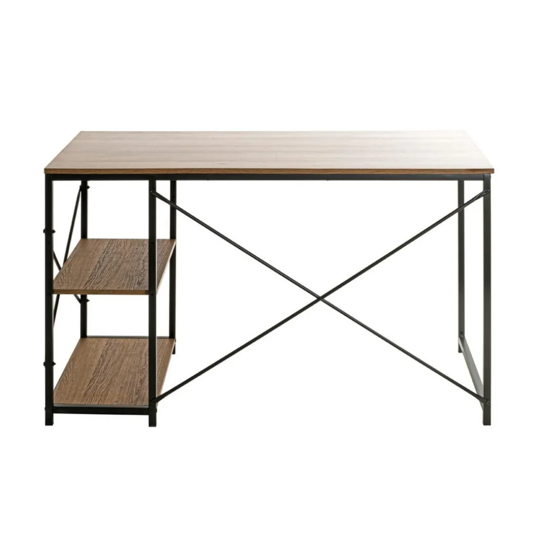 bureau métal laqué noir et chêne + rangements