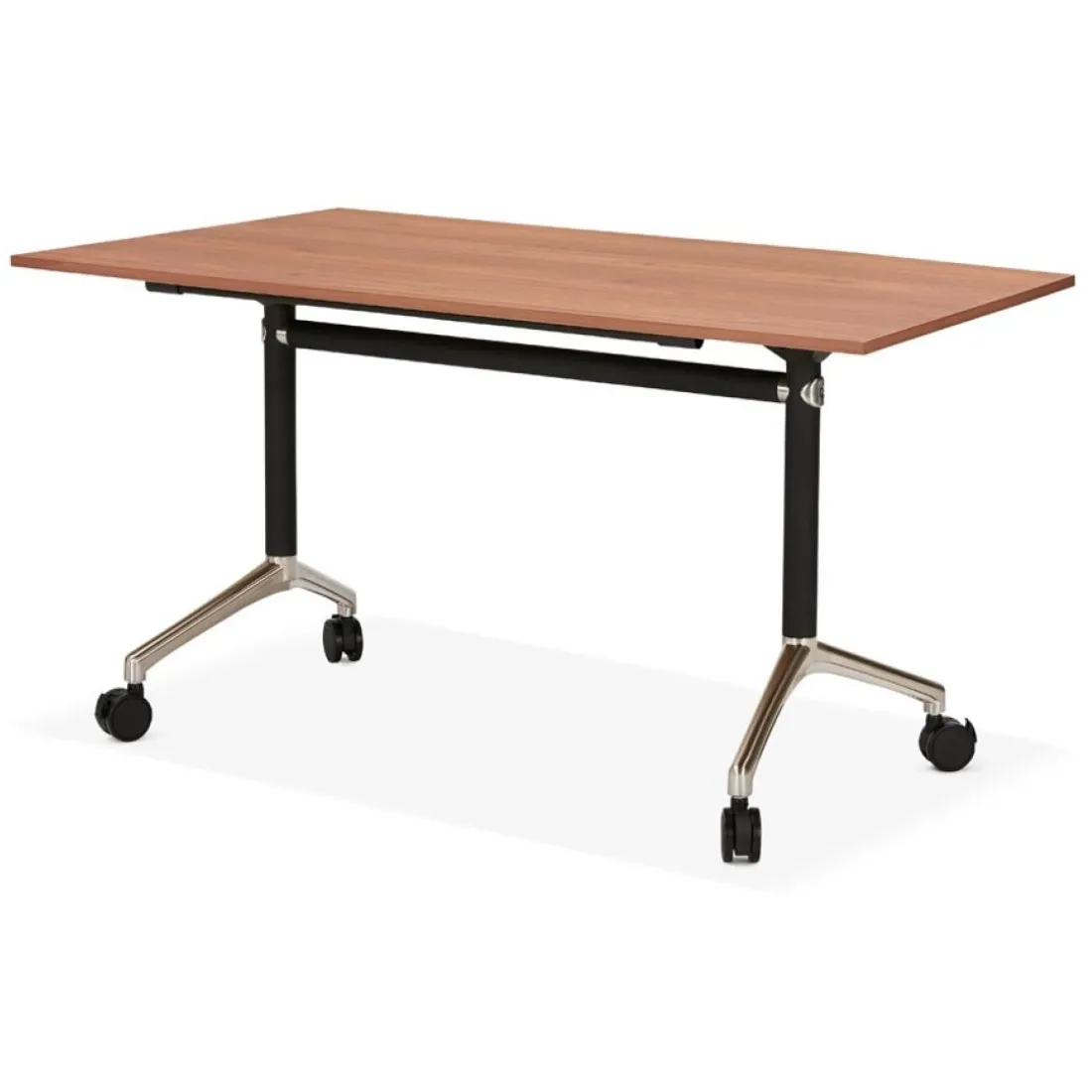 Bureau pliable 'FLEXO' sur roulettes en bois finition Noyer