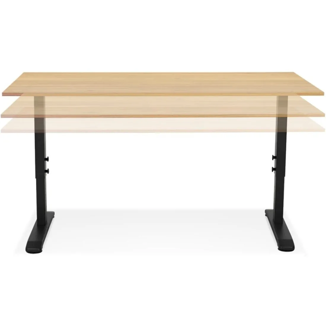 Bureau réglable en hauteur 'OSMOSE' en bois finition naturelle et métal noir