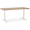 Bureau réglable en hauteur électrique 'TRONIK' blanc avec plateau en bois finition Noyer