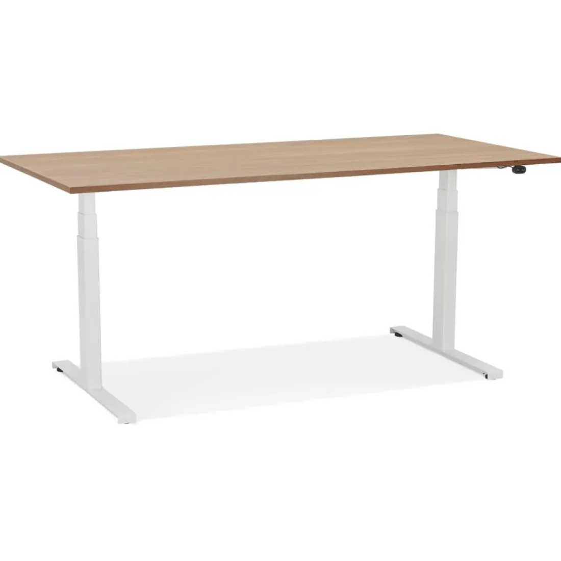 Bureau réglable en hauteur électrique 'TRONIK' blanc avec plateau en bois finition Noyer