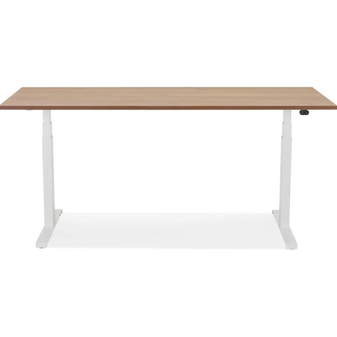 Bureau réglable en hauteur électrique 'TRONIK' blanc avec plateau en bois finition Noyer