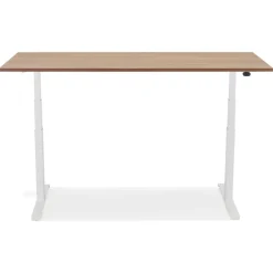 Bureau réglable en hauteur électrique 'TRONIK' blanc avec plateau en bois finition Noyer