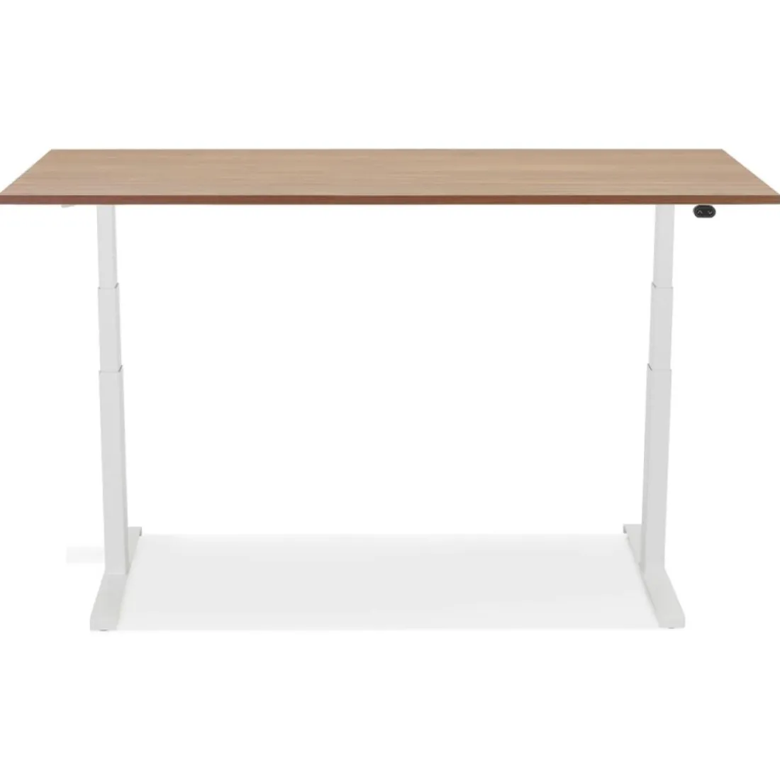 Bureau réglable en hauteur électrique 'TRONIK' blanc avec plateau en bois finition Noyer