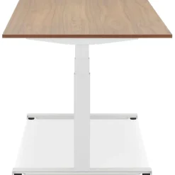 Bureau réglable en hauteur électrique 'TRONIK' blanc avec plateau en bois finition Noyer