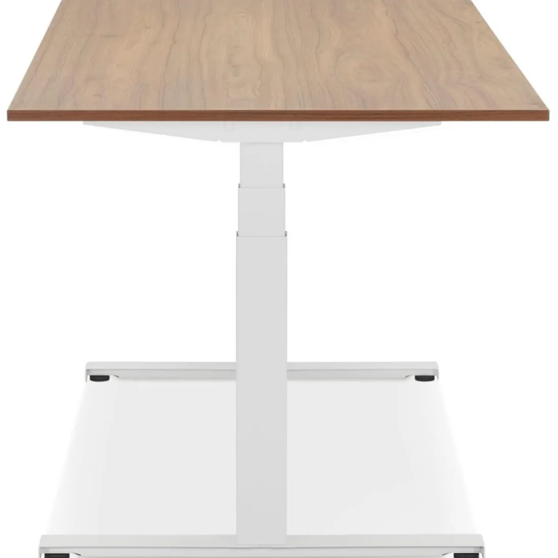 Bureau réglable en hauteur électrique 'TRONIK' blanc avec plateau en bois finition Noyer