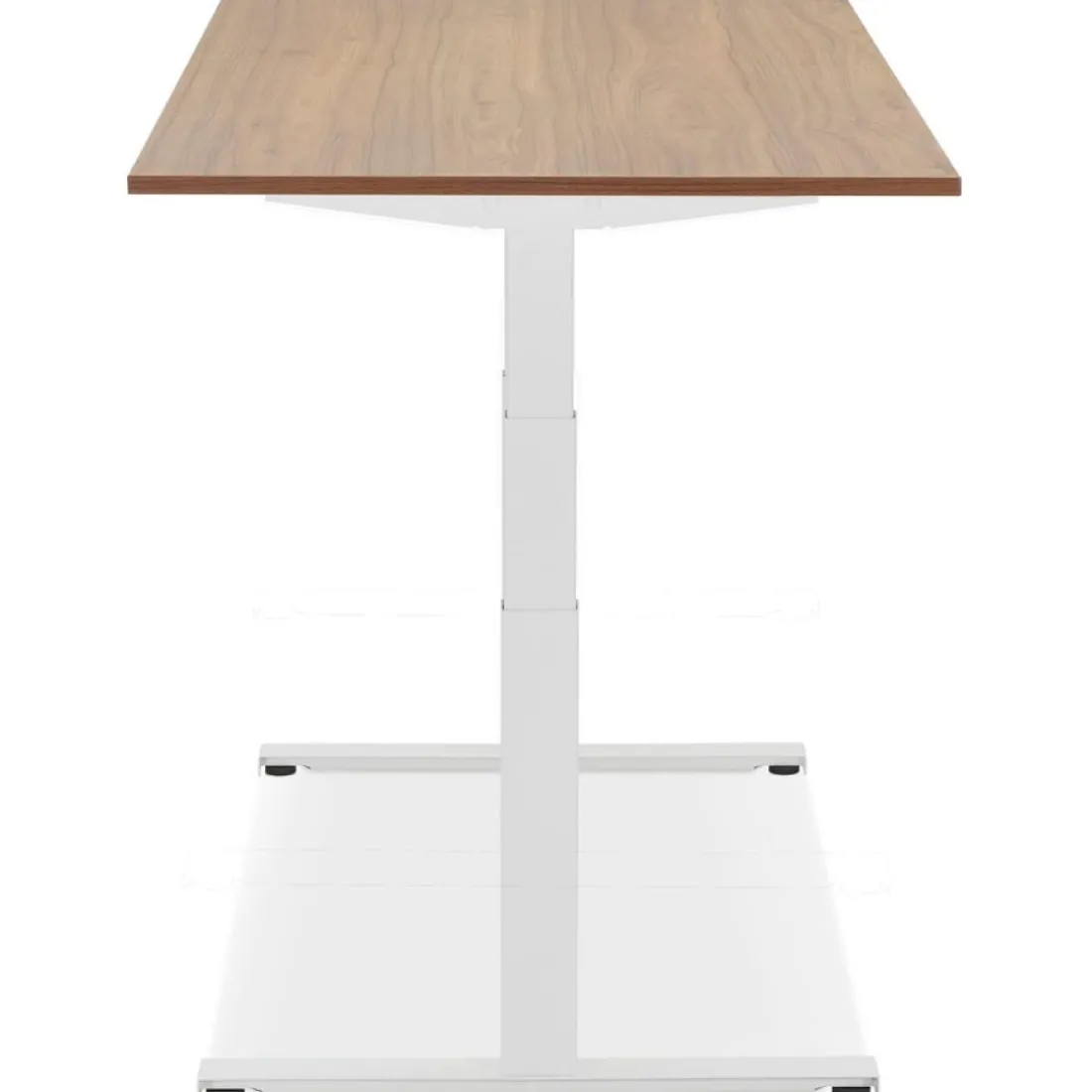 Bureau réglable en hauteur électrique 'TRONIK' blanc avec plateau en bois finition Noyer
