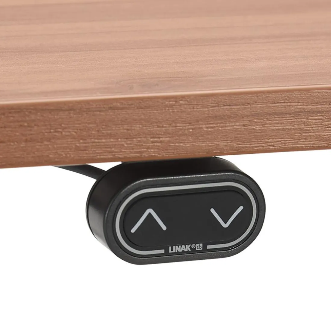 Bureau réglable en hauteur électrique 'TRONIK' blanc avec plateau en bois finition Noyer