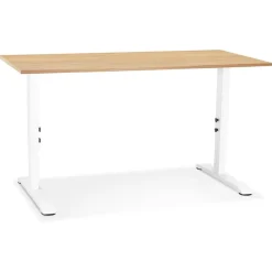 Bureau réglable en hauteur 'OSMOSE' en bois finition naturelle et métal blanc