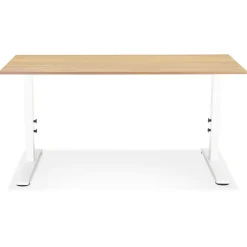 Bureau réglable en hauteur 'OSMOSE' en bois finition naturelle et métal blanc