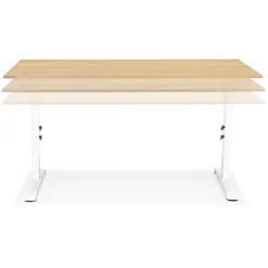 Bureau réglable en hauteur 'OSMOSE' en bois finition naturelle et métal blanc