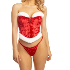 Bustier en velours et string assorti rouge