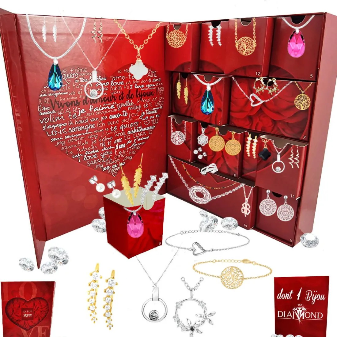 Calendrier de l'avent 14 bijoux dont un bijou orné d'un véritable DIAMANT - So Charm