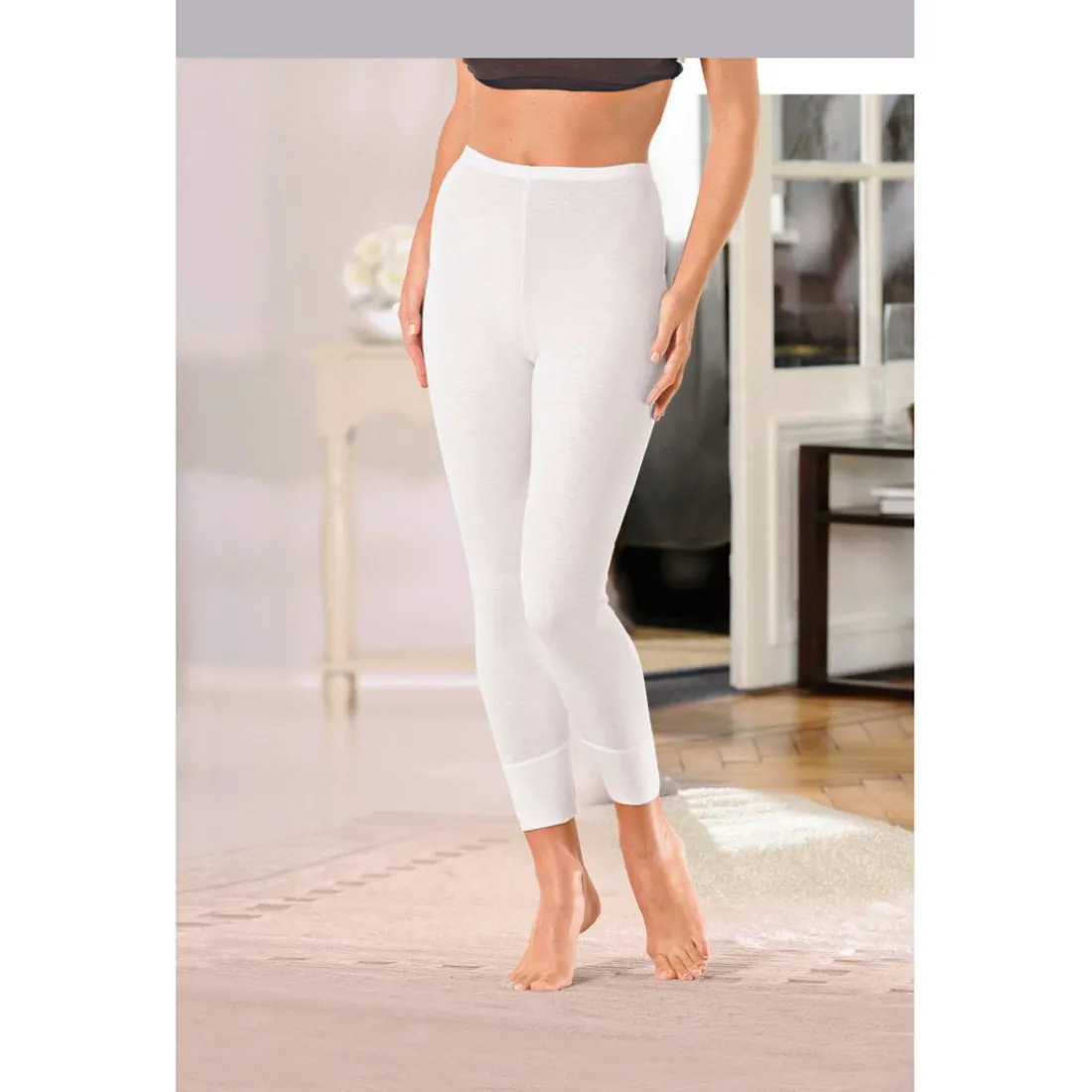 Caleçon long fine côte femme blanc