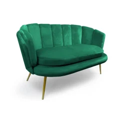 Canapé 2 places arrondi Brenda Velours Vert pieds Or