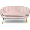 Canapé 2 places arrondi Brenda Velours Rose pieds Or