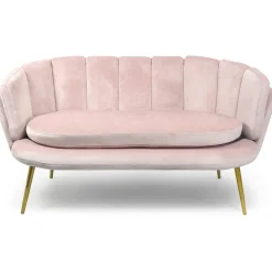 Canapé 2 places arrondi Brenda Velours Rose pieds Or