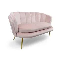 Canapé 2 places arrondi Brenda Velours Rose pieds Or