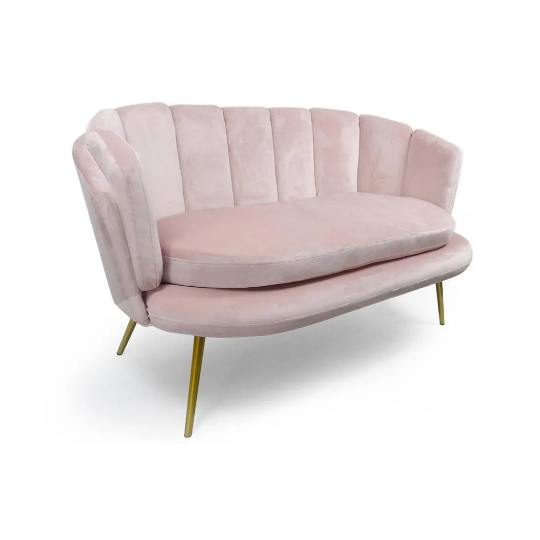 Canapé 2 places arrondi Brenda Velours Rose pieds Or