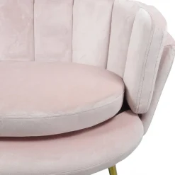 Canapé 2 places arrondi Brenda Velours Rose pieds Or