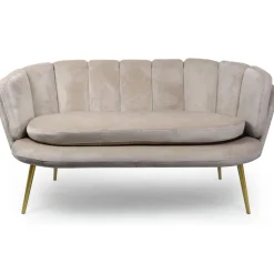 Canapé 2 places arrondi Brenda Velours Taupe pieds Or