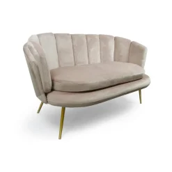 Canapé 2 places arrondi Brenda Velours Taupe pieds Or