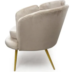 Canapé 2 places arrondi Brenda Velours Taupe pieds Or