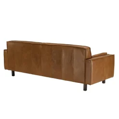 Canapé 3 places vintage en cuir marron camel, pieds en bois GASTON