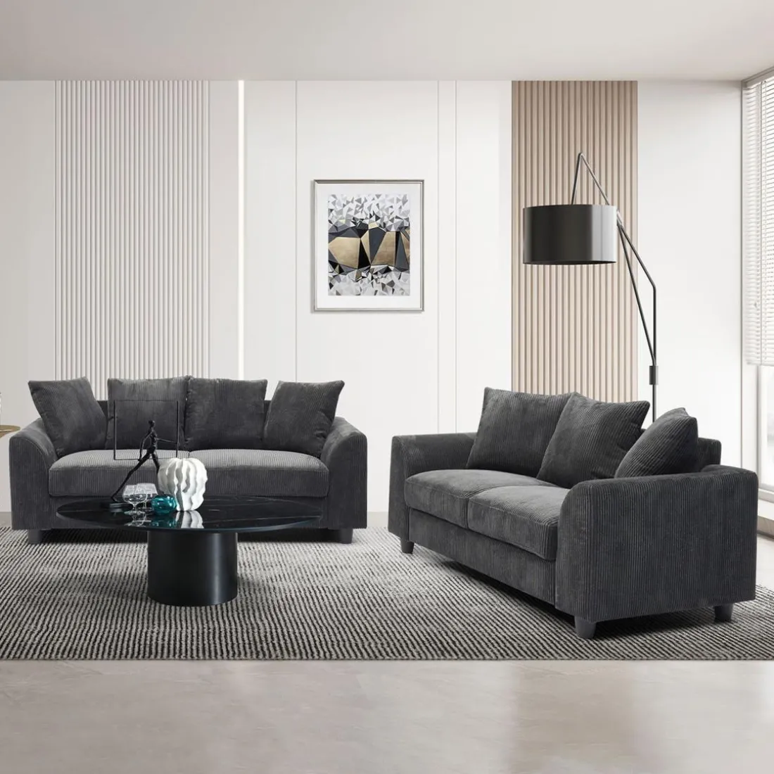 Canapé contemporain 2 places Mozart Velours côtelé Gris foncé